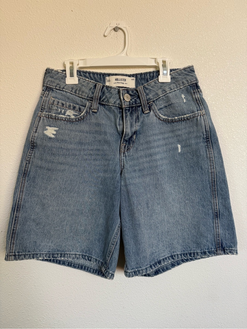 Hollister Low Rise Baggy Jort Denim Shorts Distressed Y2K Size 25 - Picture 2 of 7
